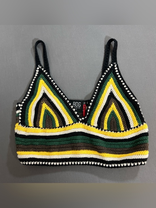 BDG Tops - BDG Crocheted Stripe Bralette in Black, Yellow & Green